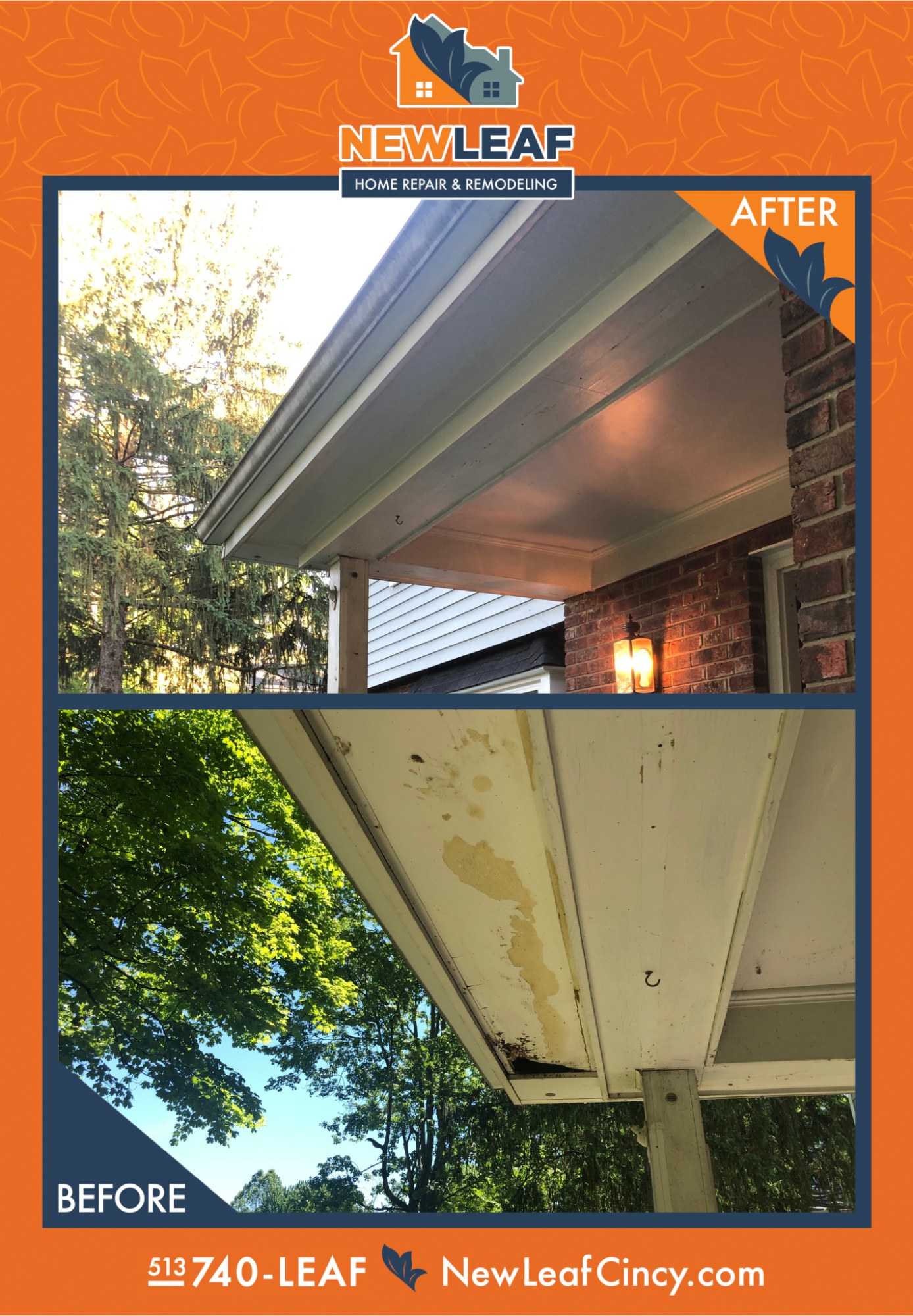 beforeandafterversion3soffitrepair - New Leaf Home Repair and Remodeling Soffit Repair Cincinnati Ohio